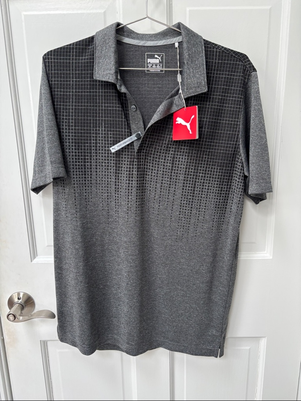 Puma Men's Dark Gray Gradient Grid Polo